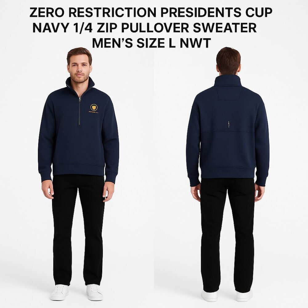 Presidents Cup Zero Restriction Navy 1/4 Zip Pullover Sweater Men’s Size L NWT